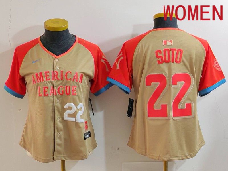 Women New York Yankees 22 Soto Orange All star 2024 Nike MLB Jersey style 3